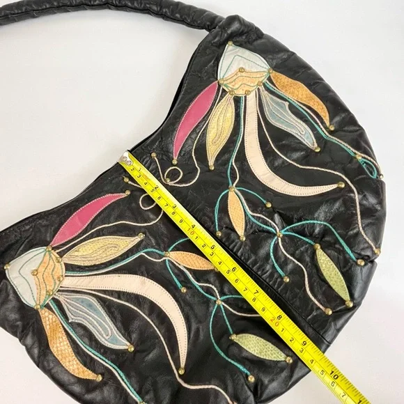 Vintage Black Hobo Bag with Floral Embroidery - Picture 10 of 16